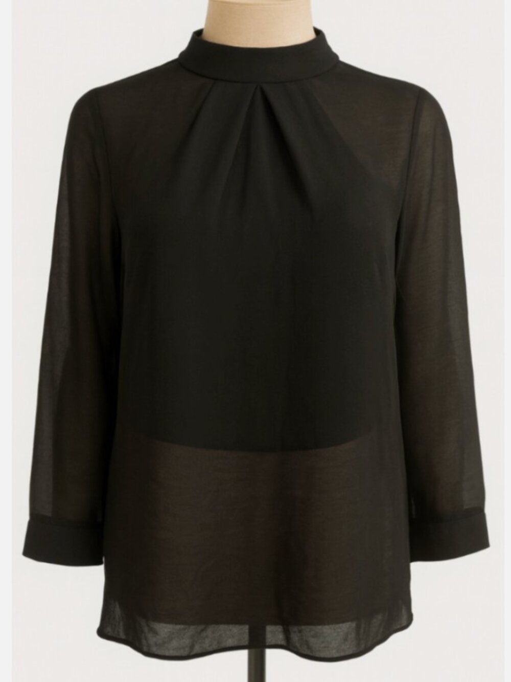 Guess Sheer Black Top Zip Back Long Sleeves Sz L